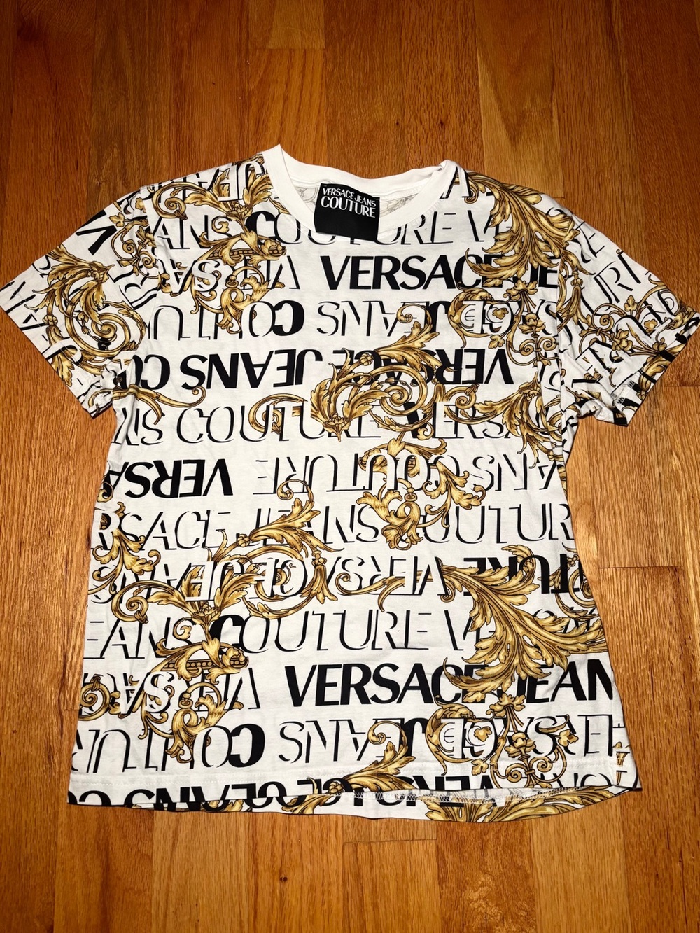 Versace White Gold Hibiscus Logo Tshirt